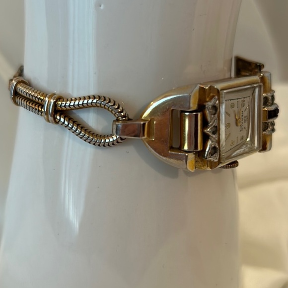 Gold Art Deco Watch with Gem Accents - Picture 4 of 5